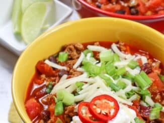 Low Sodium Chili in a Bowl with Toppings