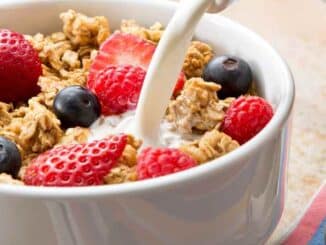 bowl of cereal with milk and fruit