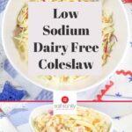 pin with two pictures of coleslaw in white bowls