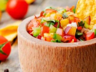 salsa in a bowl with tortilla chips