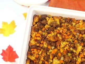cornbread dressing in baking dish