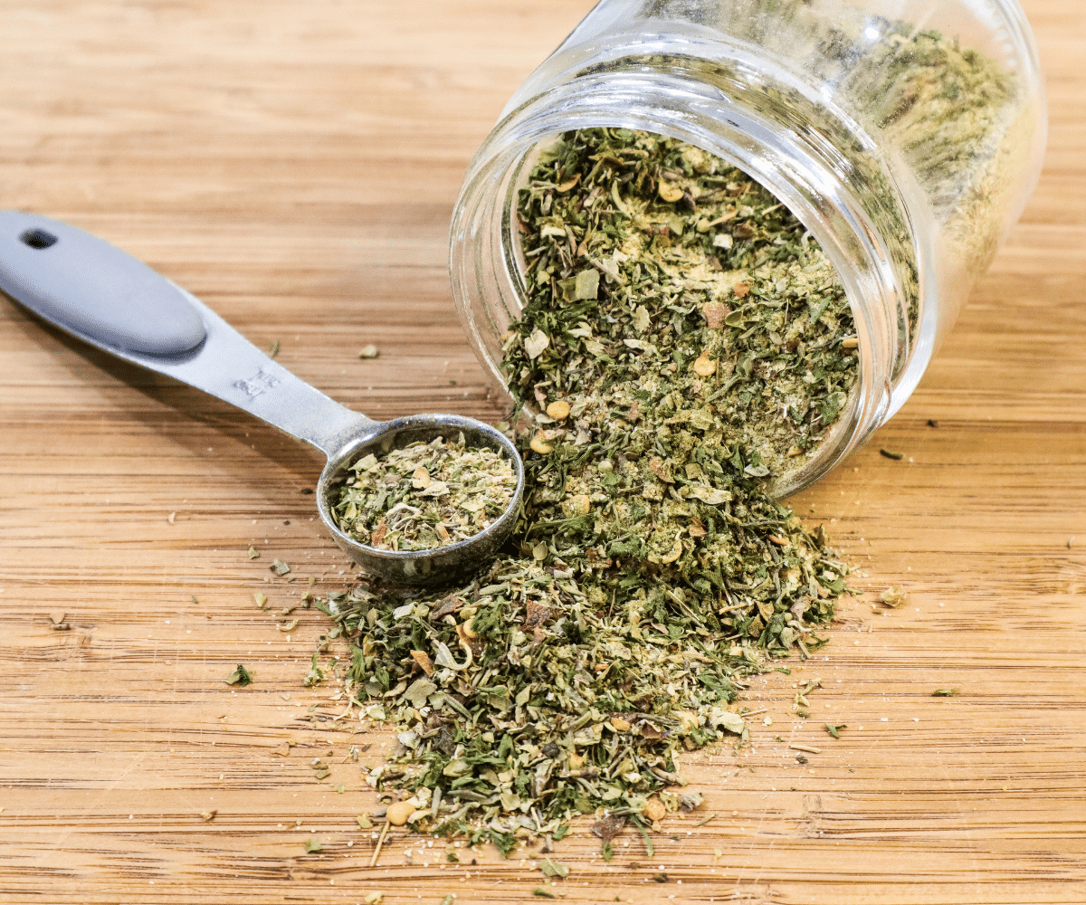 spicy Italian seasoning blend on cutting board